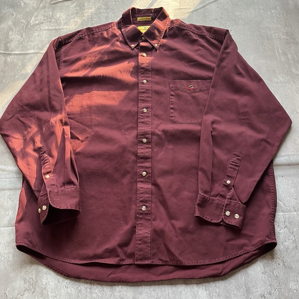 Vtg Duck Head Shirt Xl Mens Red Button Down Logo Pocket 100% Cotton Made Qatar